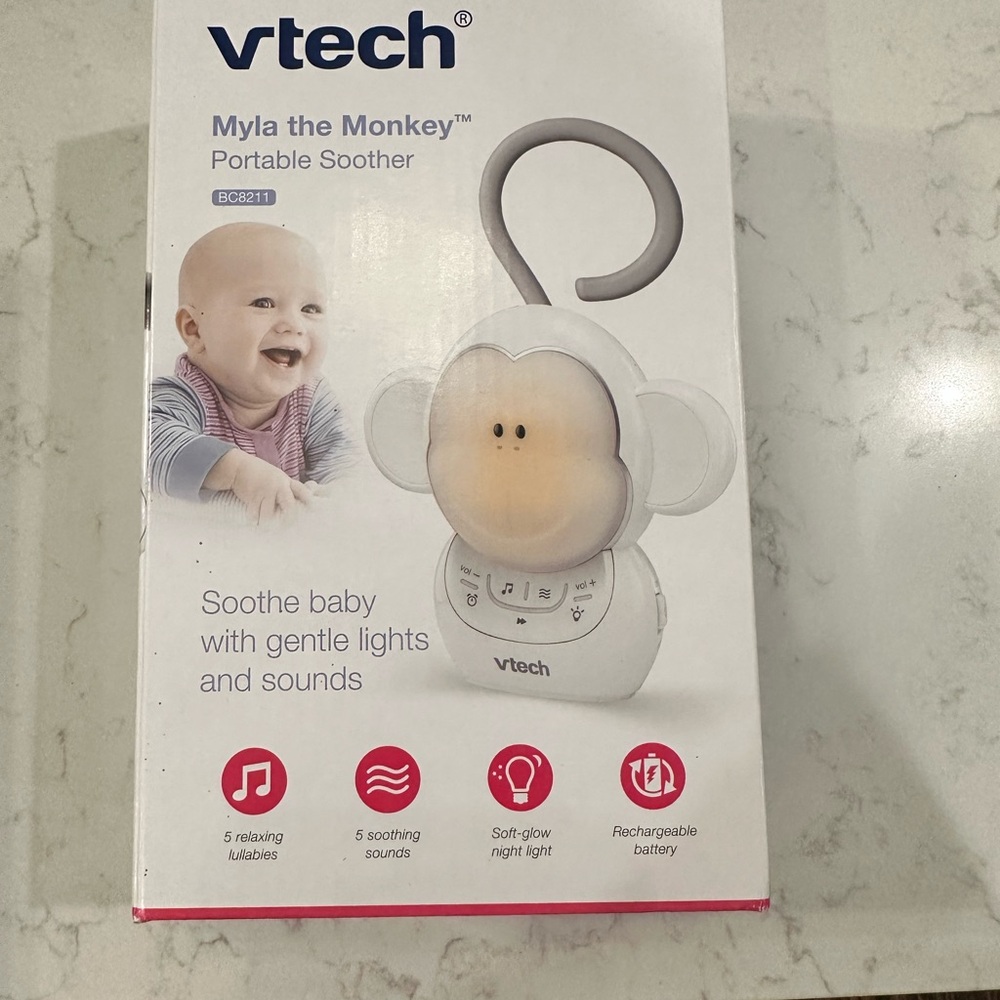 VTech Myla the Monkey Portable Soother - White/Grey NWT